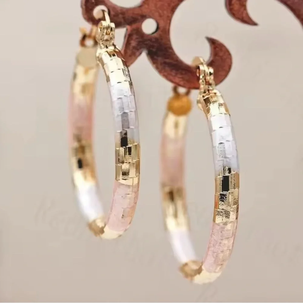 Elegant Gold and Pink Hoop Earrings - Picture 1 of 1